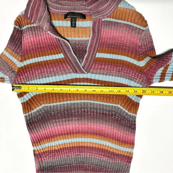 WHBM Spacedye Colorful Striped Knit Henley Top Large - Picture 7 of 9